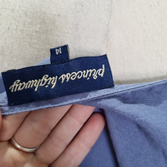 Princess Highway Celeste Blue Linen Blend Puff Sleeve Midi Dress Size 14 - Picture 6 of 8